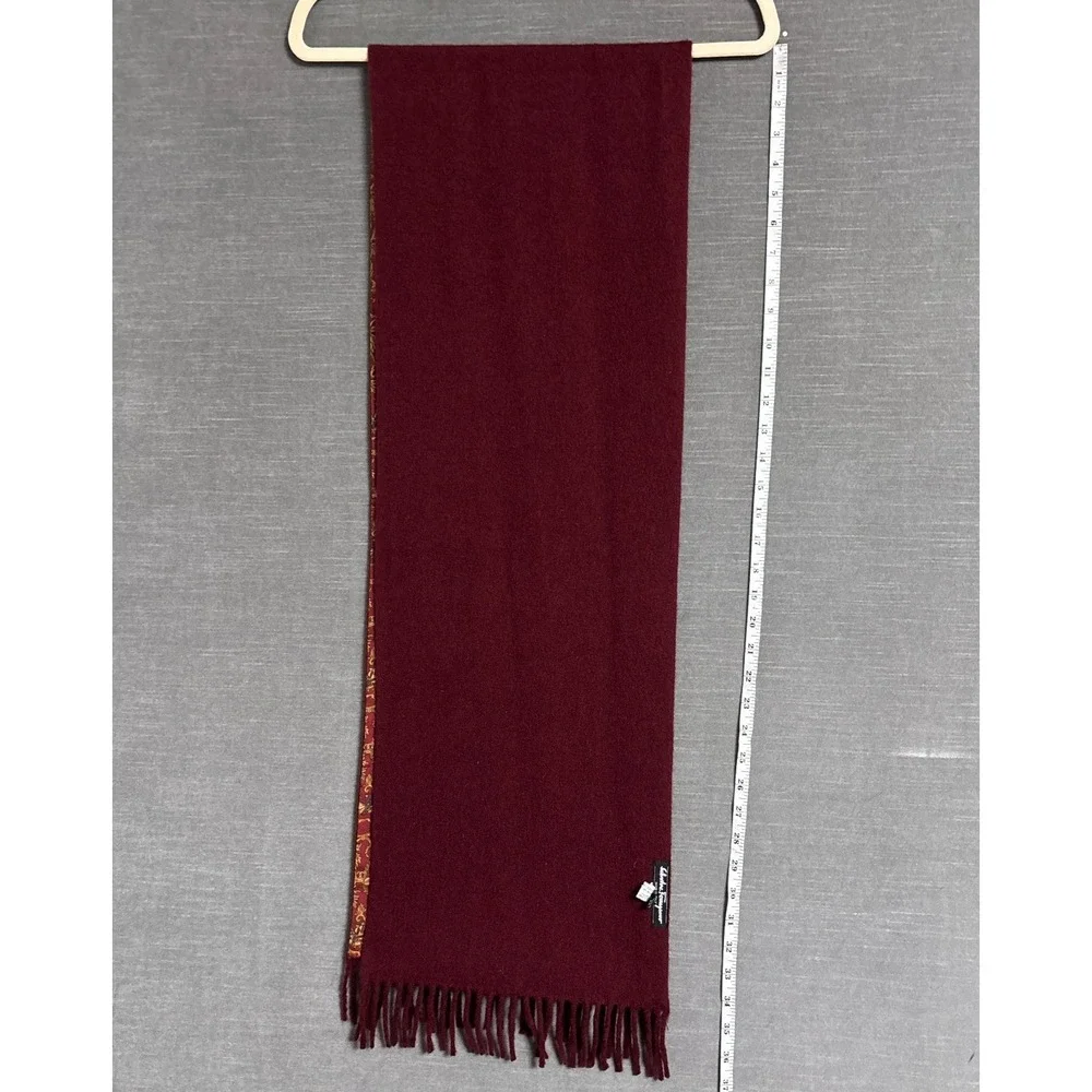 Salvatore Ferragamo Silk Cashmere Winter Scarf Mens Red Gold Italy Equestrian‎